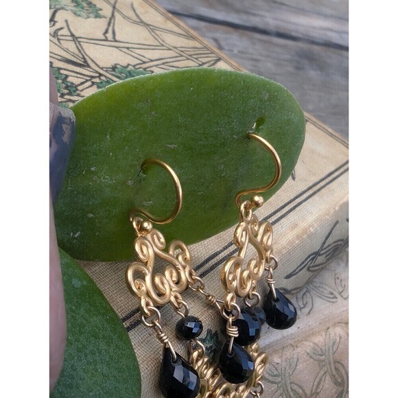 Vintage Gold Vermeil Black Chandelier Earrings, Romantic Gift - Picture 4 of 9